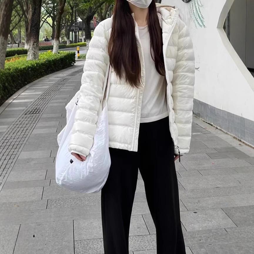Autumn and Winter New Light and Thin Hooded Ribs Down Jacket Women's White Duck Down Short Fashion Warm Jacket
