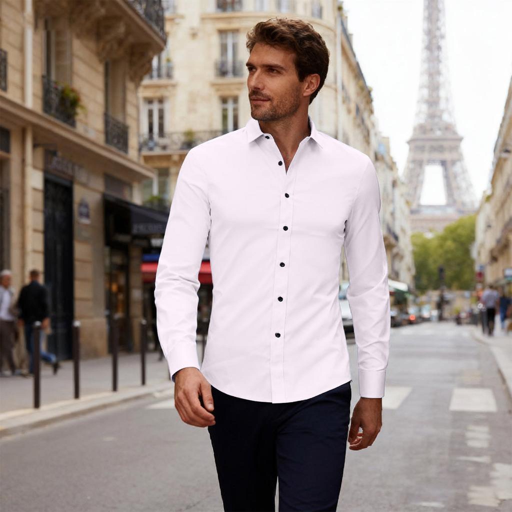 Men's Slim Fit Elastic Shirt, Business Thin Shirt