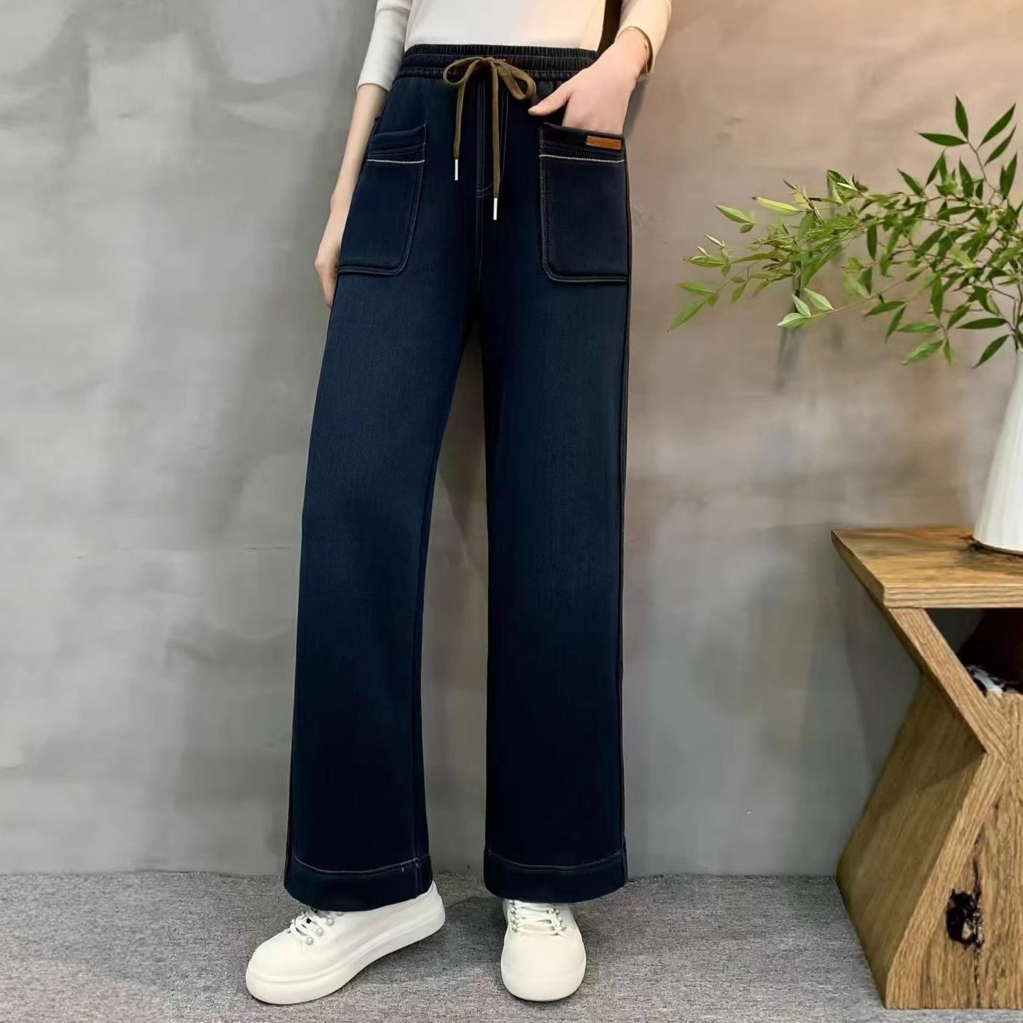 

Spring 2026 New Arrival: Women s Wide-Leg Elastic Waist Jeans for Middle-Aged and Elderly Mothers - Casual and Comfortable. 2XL (90-105 lbs) синий