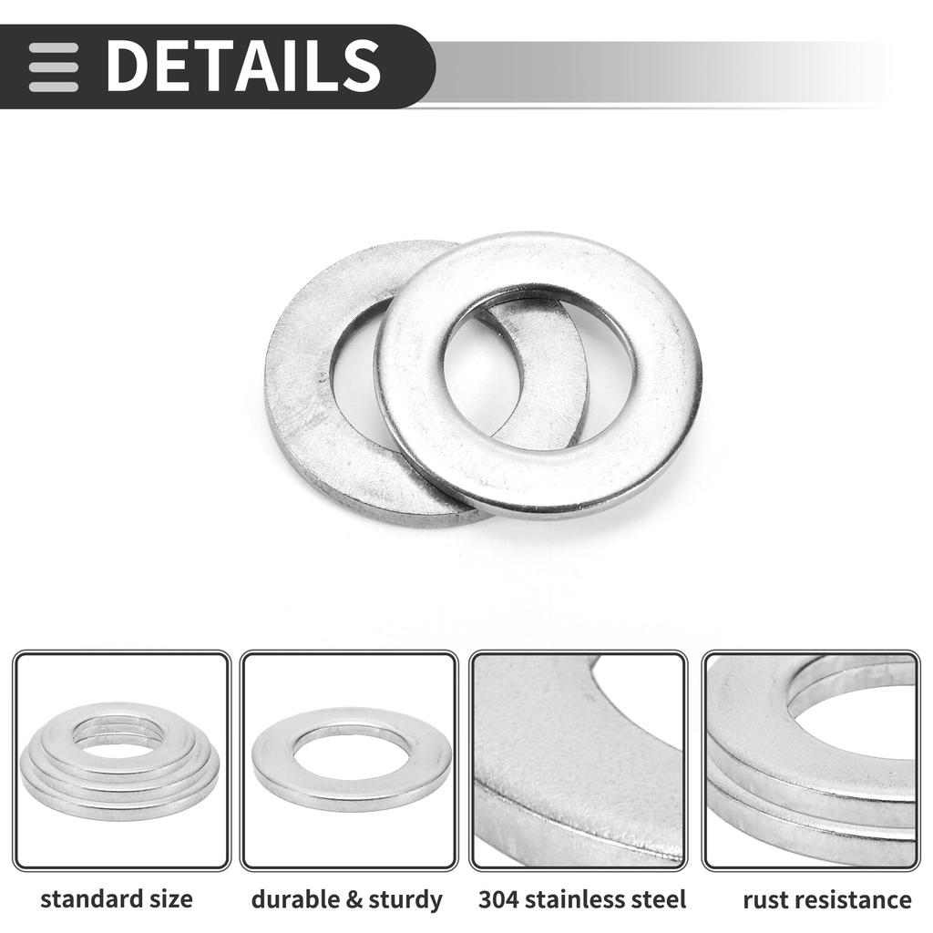 Motoforti Universal Flat Washers, 28mm Inner Diameter, 50mm Outer Diameter, 4mm Thick, Durable Stainless Steel, Silver Tone, 10-Pack