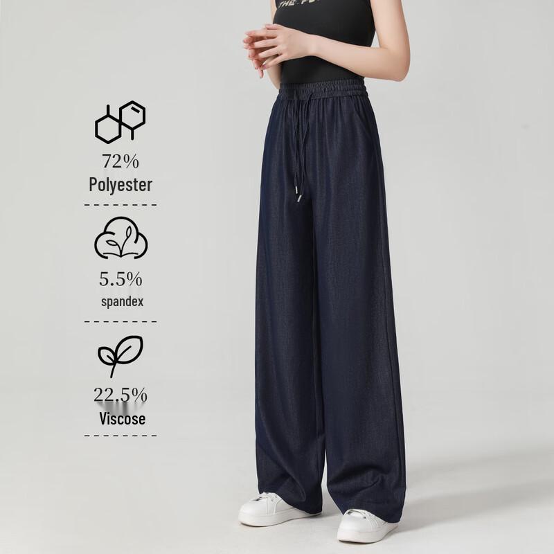 Women s Dark Blue Imitation Denim Wide-Leg Pants M
