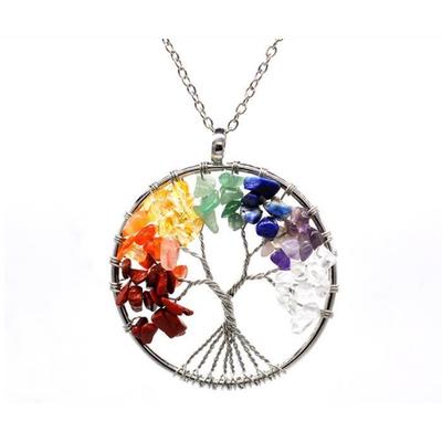 Necklace - 7 Chakra Stones Pendant - Copper - Multicolored - Spiritual Energy