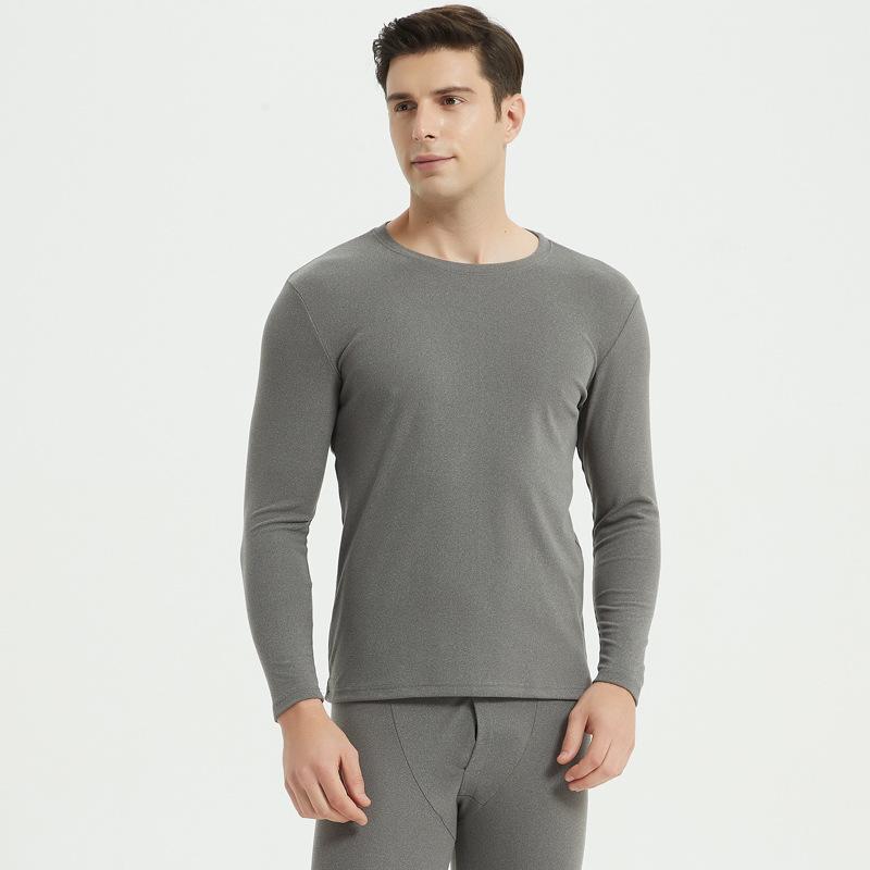 Solid Color Double-Sided Brushed Warm Base Layer Set for Women & Men - Round Neck Top & Pants for Autumn