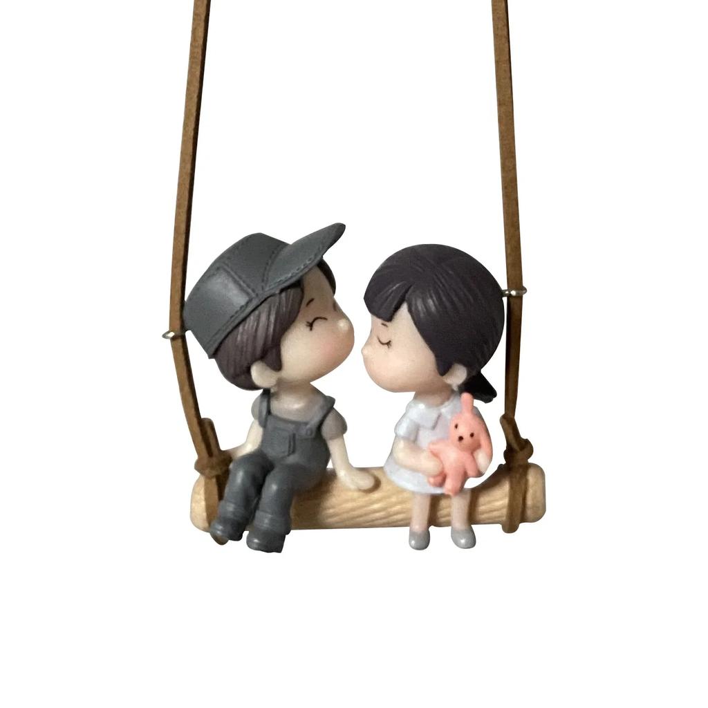 Car Interior Pendant Decor Cute Kiss Couple Swing Action Figure Hanging Gadget Auto Rearview Mirror Woman Ornaments Accessories