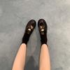 Washed Cowhide~ Round Head Small Gold Coin Lazy Loafers Single Shoes Women's Genuine Leather Thick-soled Small Leather Shoes Loafers Women's Shoes