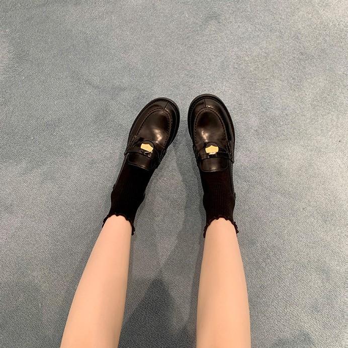 Washed Cowhide~ Round Head Small Gold Coin Lazy Loafers Single Shoes Women's Genuine Leather Thick-soled Small Leather Shoes Loafers Women's Shoes