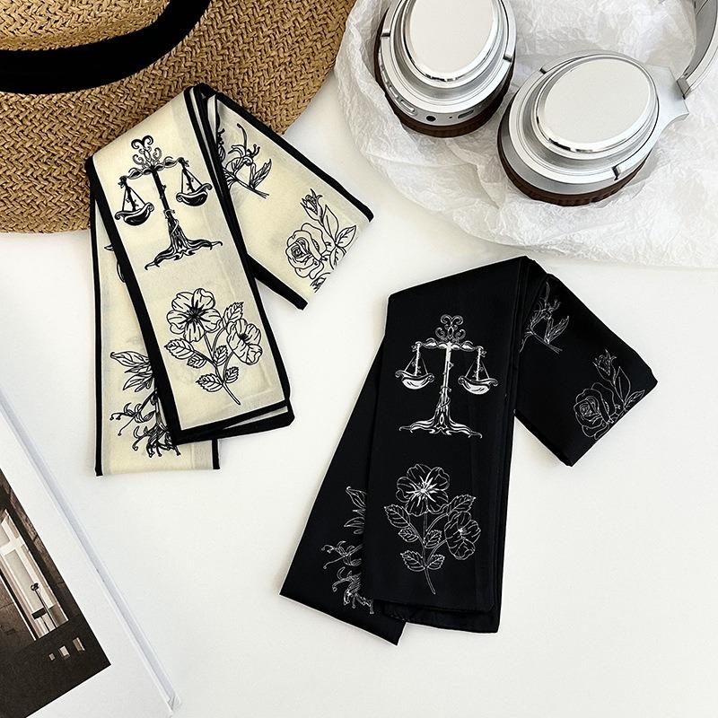 silk scarf, long strip, high-end temperament scarf, retro romantic headgear, bow headband, hair tie, streamer, waist silk scarf.