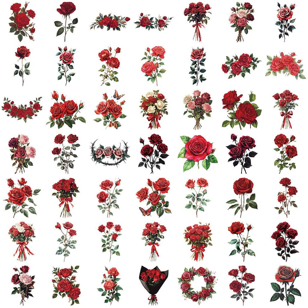 Floral Ink PET Transparent Stickers for Phone, Laptop, Suitcase, and Cup Decoration