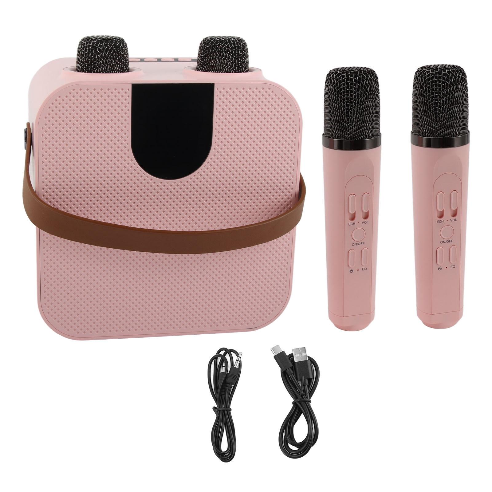 

15 Вт Мини-караоке-машина Портативная караоке-машина с 2 беспроводными микрофонами для взрослых и детей розовый