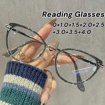 Stilvolle Cateye Lesebrille Mode Damen Alterssichtigkeit Brille Unisex Retro Blaulichtfilter Fernsichtbrille Dioptrie