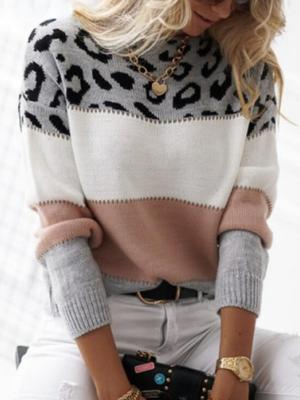 Leopard Fashion Knitted Sweater Women O-neck Vintage Long Sleeve Pullovers Female Korea Chic Knitwear Clothes Winter 2024