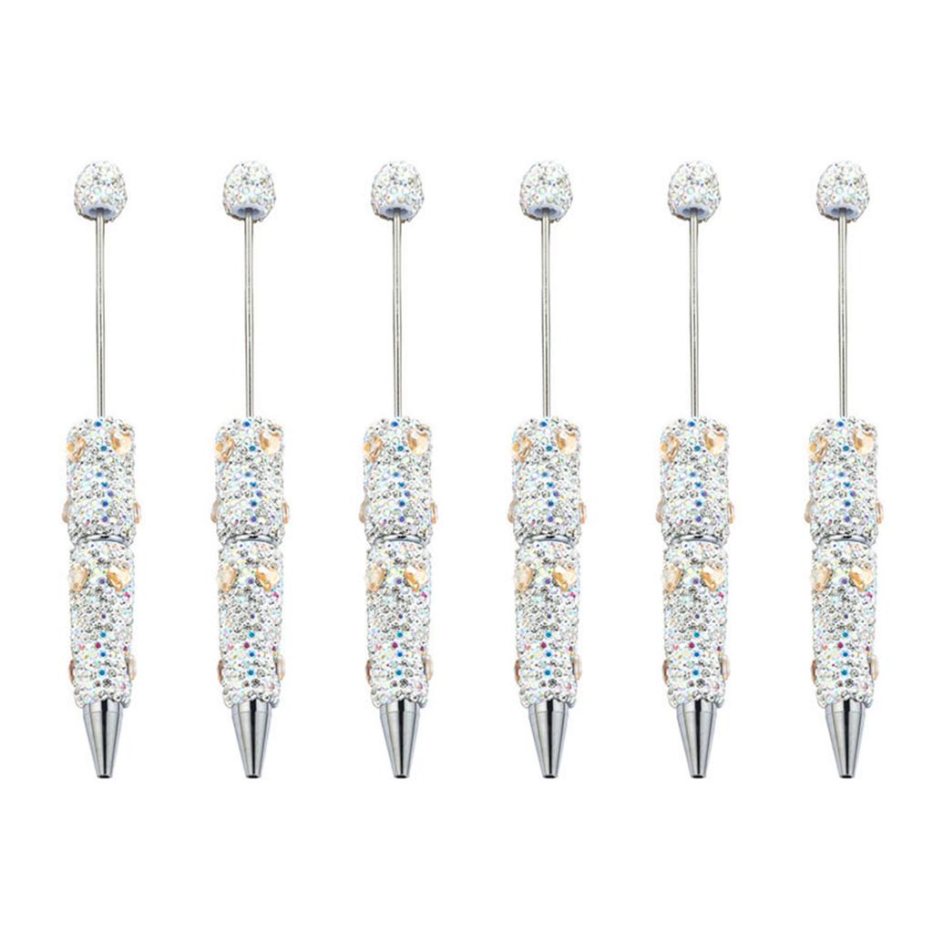 6pcs Glittering Beadable Pen Ballpoint Pen Black Ink Pen 1.0mm Smooth Writing Pen Rhinestones Fancy Pen School Supplies