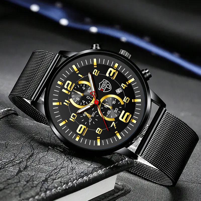 1pc Fashion Men's Calendar Business Quartz Watch, Men's Stainless Steel Mesh Band Watch with Box, Best Gifts for Him