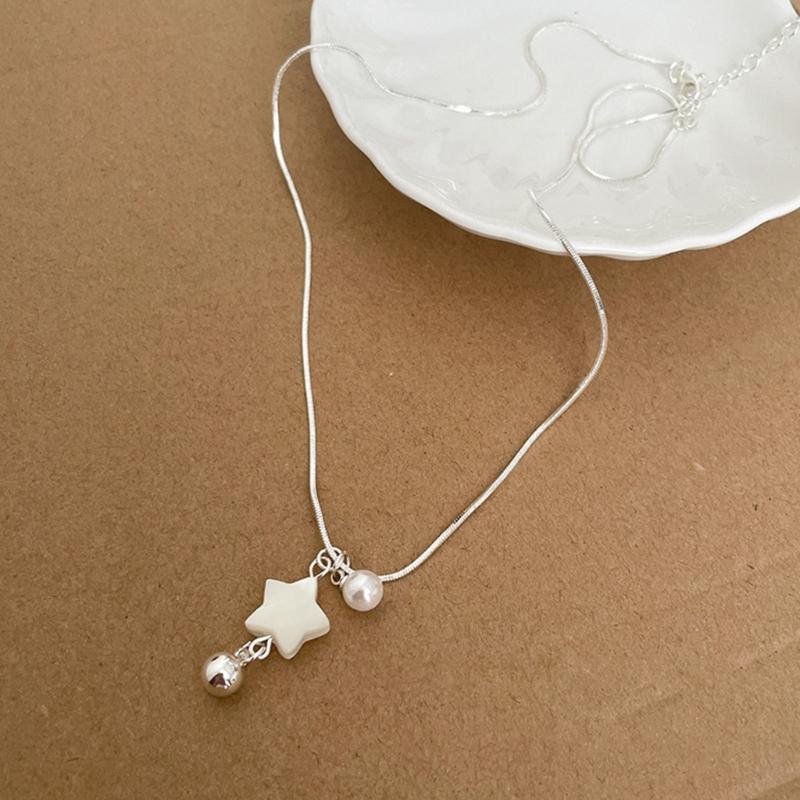 Fashion Pearls Star Pendant Necklace Sweet Cool Clavicle Chain Simple Choker Necklace Statement Jewelry Neck Chain