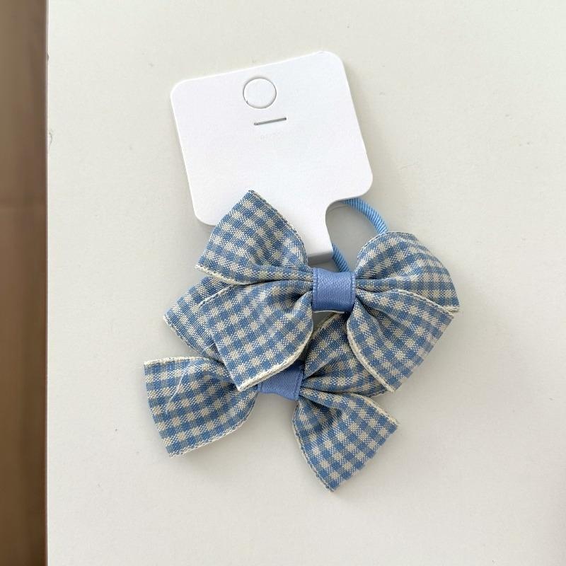Fabric Handcrafted Bow Hair Ties for Children, Polka Dot Checkered Braided Hair Bands, Girls' Rubber Band Hair Clips