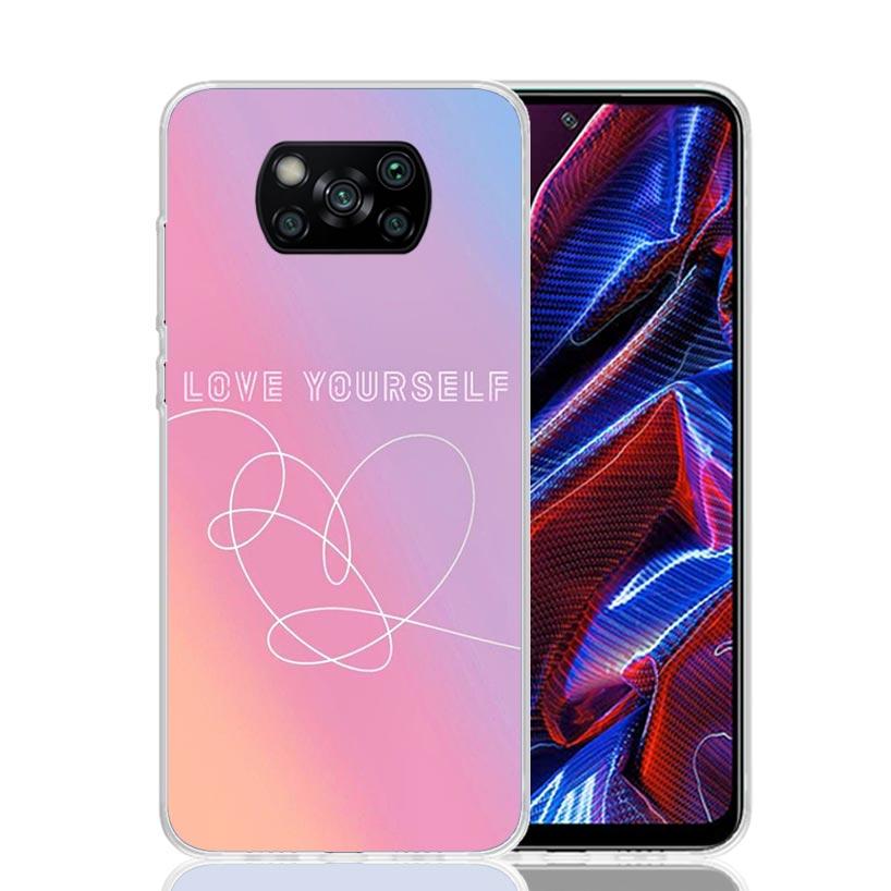 Love Yourself Flower Heart Line Kpop Phone Case For Xiaomi Poco F7 Ultra X7 X6 Pro X5 Redmi 15 15C 13 13C 12 12C 10 10A 10C 9 9A