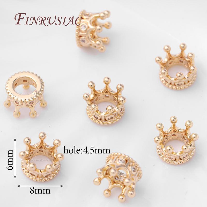 5/10pcs 18K Gold Plated Zircon Crown Beads,Spacers For Beads,Beads For Creating Jewelry Making Supplies,Bracelets Bead Separator