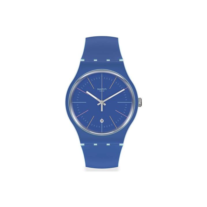 

Swatch New Gent Quartz Watch 47.4Mm Blue Dial Plastic Case Silicone Strap Unisex watches SUOS403 Blue
