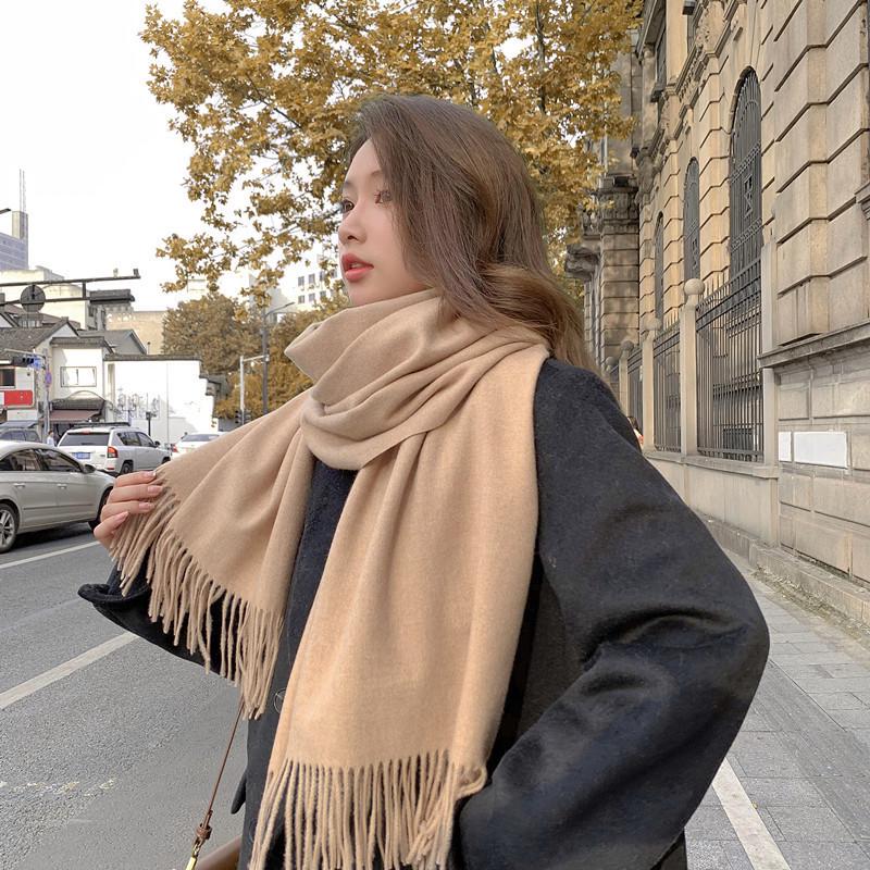 White Cashmere Scarf: Thickened, Solid Color, Versatile for Women & Men, Perfect for Autumn & Winter