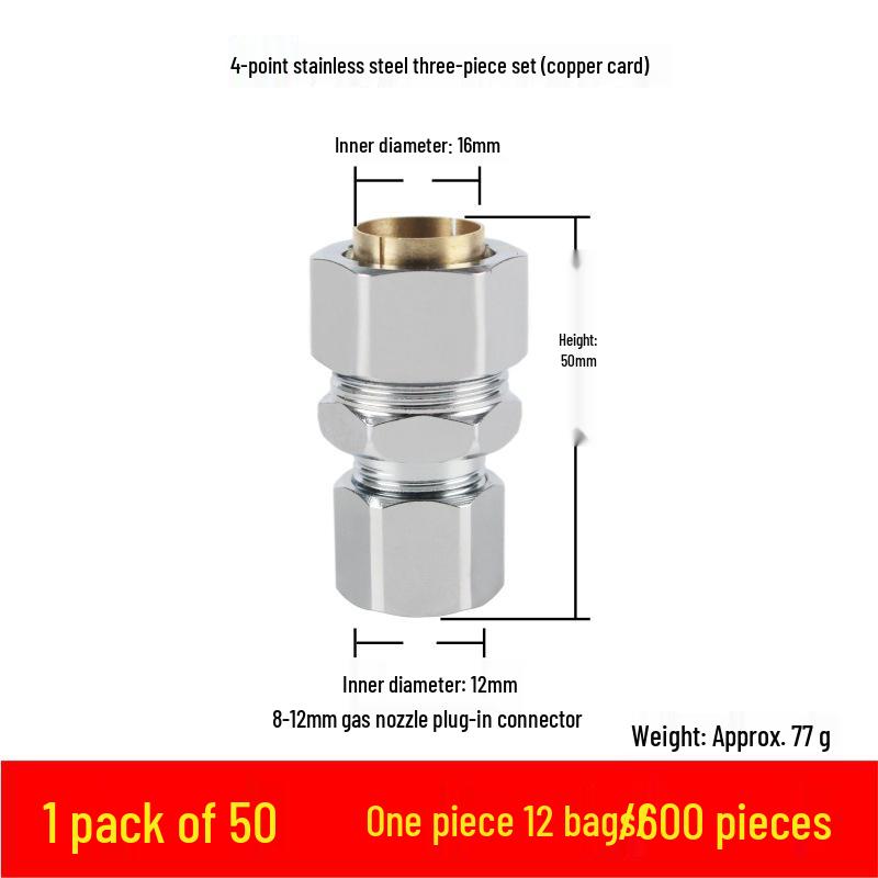 3-Piece Stainless Steel Gas Pipe Nut Set with No-Knock Wave for Natural Gas Conversion, 3/8"", 3/4"", 1"" Quick Connectors
