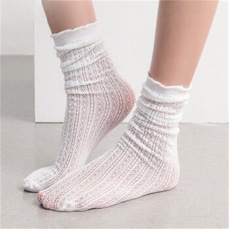 3 Pairs of Summer Fashionable Hollow Mesh Socks Mid Tube Socks Shiny Silk Thin Lace Invisible Breathable Sweet Lace Socks