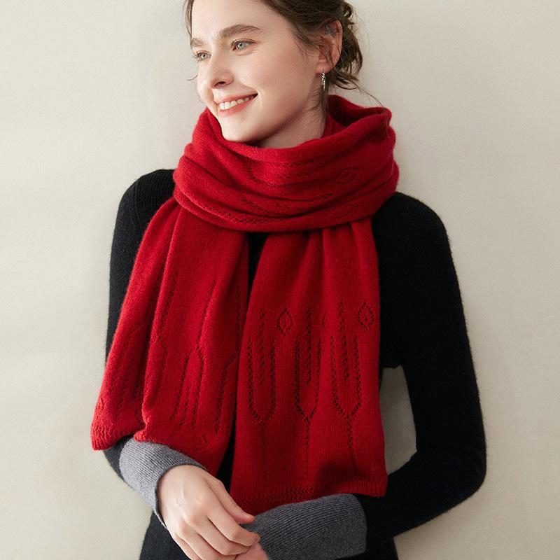 Women s 100% Pure Cashmere Scarf - Autumn/Winter Versatile Solid Color Hollow Knit Warm Neck Warmer