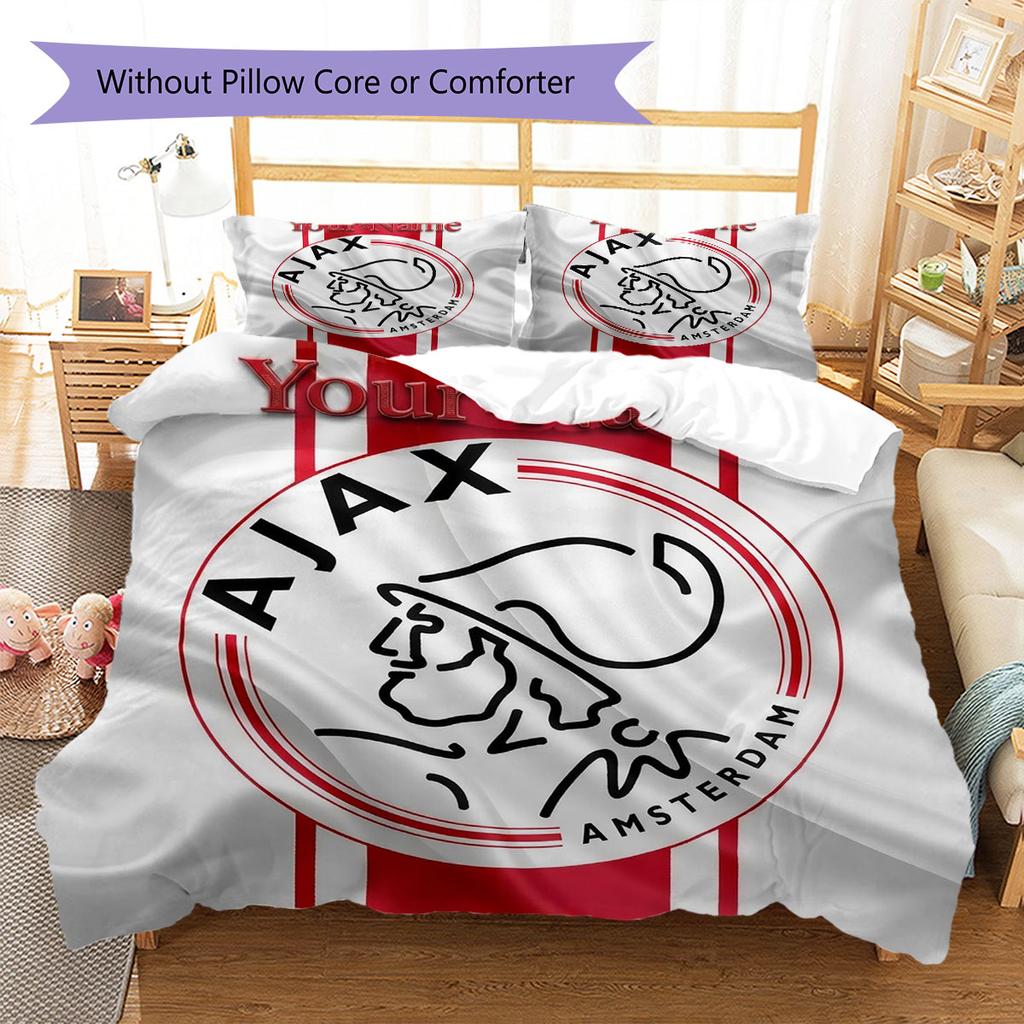 AFC Ajax Custom Name Pattern Bedding,Quilt Set Quilt Cover Pillowcase Home Birthday Gift(1 * Duvet Cover + 2 * Pillowcase, Without Core)