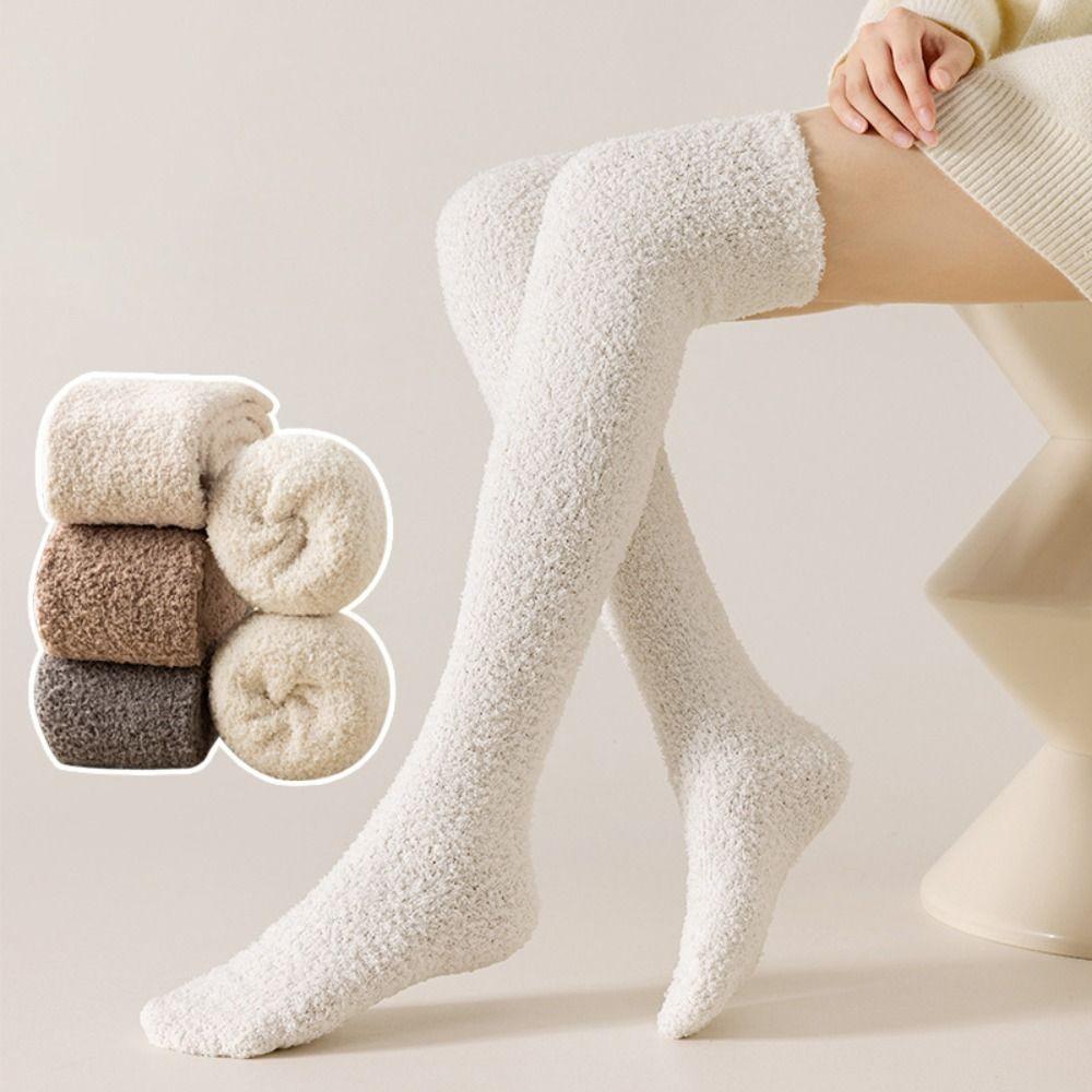 Coral Fleece Long Tight Socks Soft Foot Warmers Fashion Boot Socks  Fall Winter