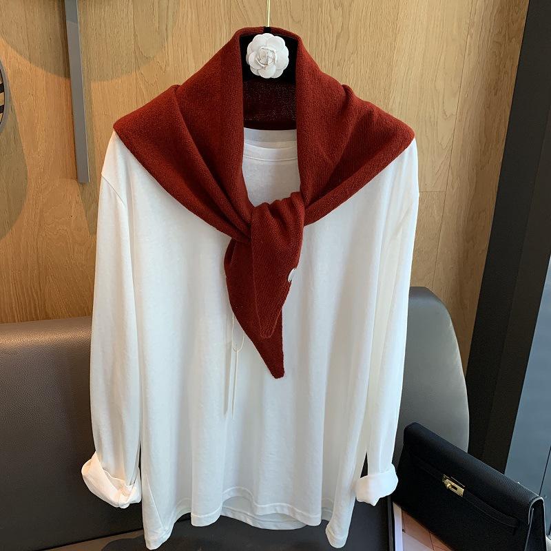 100% Wool Korean Style Winter Fashion Warm Knitted Triangular Hijab Scarf Women Headscarf Shawl Multi-functional Neckerchief