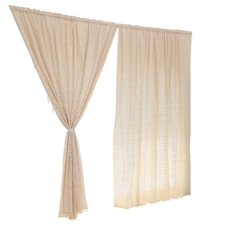 American Pastoral Floral Lace Cotton Solid Color Sun-Blocking Decorative Curtains for Bay Windows