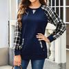 Women's Casual Plaid Crewneck Long Sleeve Sweatshirt with Pockets Loose Fit Top