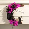 Halloween Moon Cat Wreath for Front Door Crescent Moon Wreath Sign with Artificial Rose Flowers for Gothic Home Decoration
