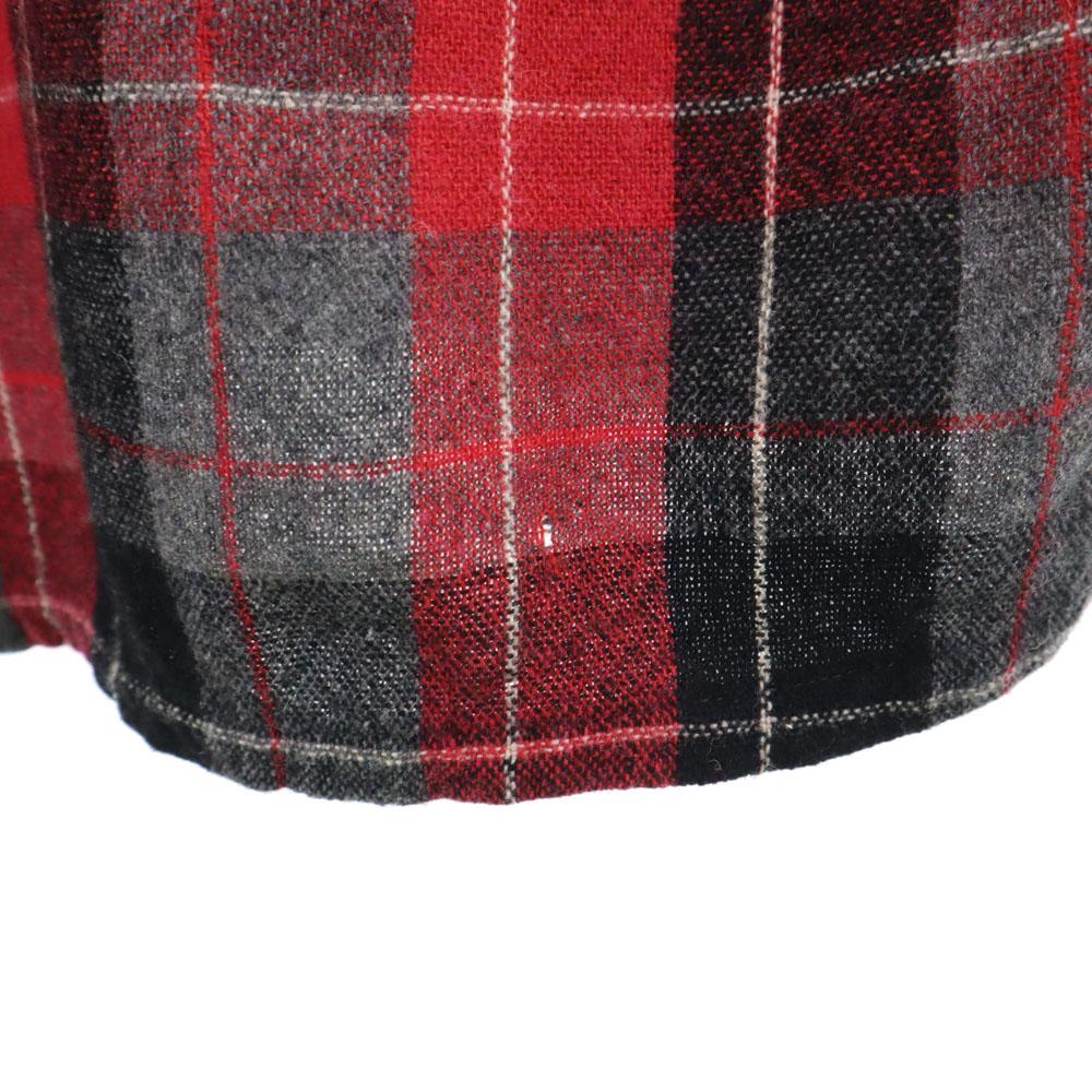 Truval 50s 60s Open Collar Vintage Box Silhouette Rayon Check Pattern Long Sleeve Open Collar Shirt Men's Used