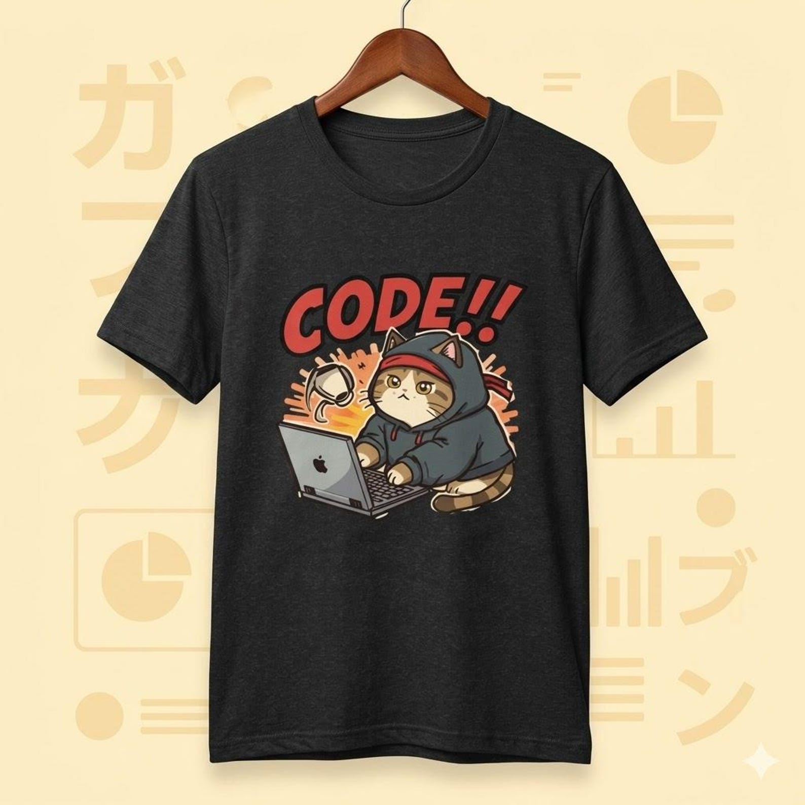 Programmer Cat T-Shirt | Manga Coding Cat Graphic Tee | Software Developer Gift M