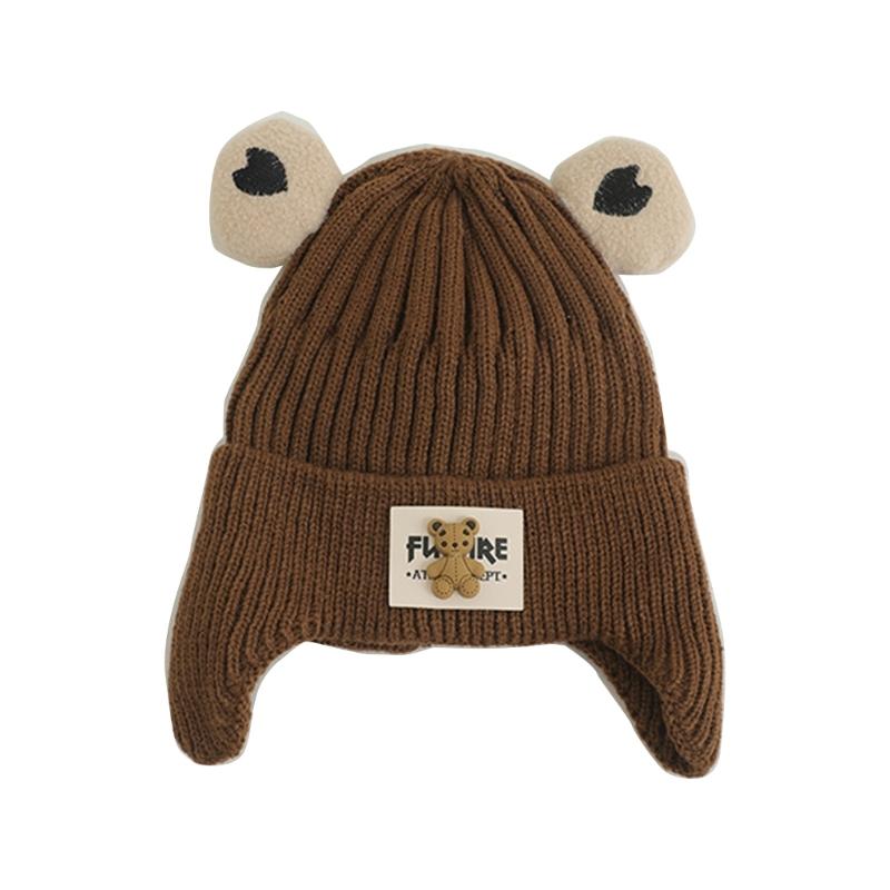 Autumn Warm Baby Knit Hat Cartoon Bear Ear Protections Benaie Cap Soft Knitted Hat Gift for Toddlers Boys and Girls
