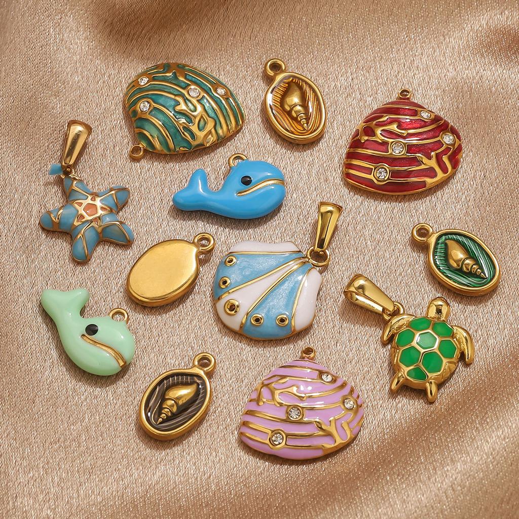 3pcs Stainless Steel Ocean Series Oil Drop Pendant DIY Handmade Jewelry Bracelet Necklace Accessories Wholesale