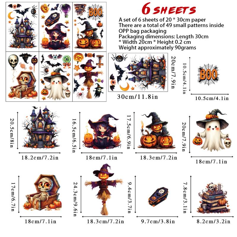 Halloween Window Sticker Pumpkin Witch Bat Castle Pattern Wall Stickers Halloween Decals