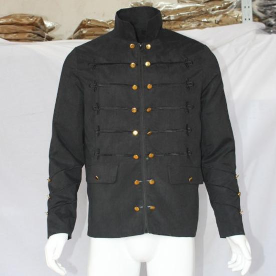 Men Gothic Jacket Embroidered Buttons Stand Collar Rock Frock Coat Vintage Punk Slim Fit Outwear Cosplay Costume