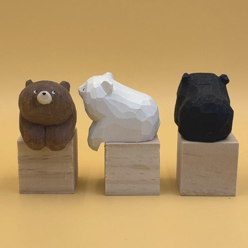 1Pc Wooden Carving Figurine Cuddly Bear In A Lying Pose Adorable Desk Companion Office Bedroom Home Decor