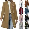 Cappotto Lungo in Lana da Donna con Collo Alto a Doppiopetto Autunno Inverno Colore Unico Ampio Lunghezza Media Blazer Capospalla