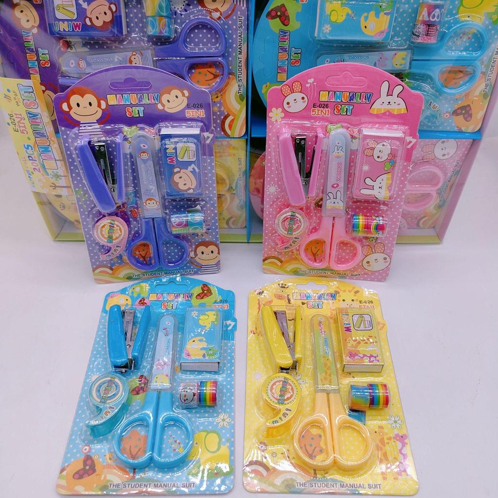 Adorable Student Stationery Set: High-Quality Scissors, Stapler, Tape & Stickers - Perfect Gift for Children's Learning