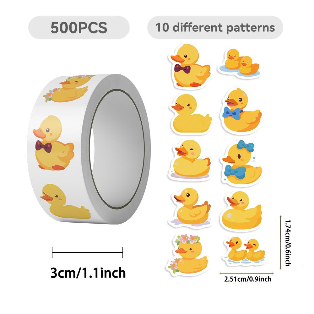 500 Pictures/roll Roll Sticker Tape Hot Spot Cartoon Yellow Duck Handbook Material Decorative Envelope Sticker