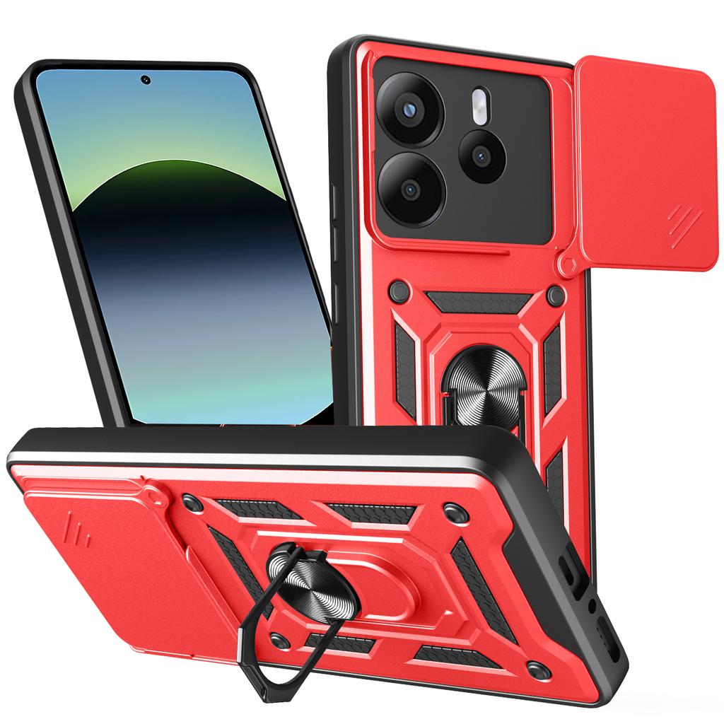 For Xiaomi Redmi Note 14 4G (164.84mm) Case with Slide Camera Lid PC+TPU Kickstand Phone Cover