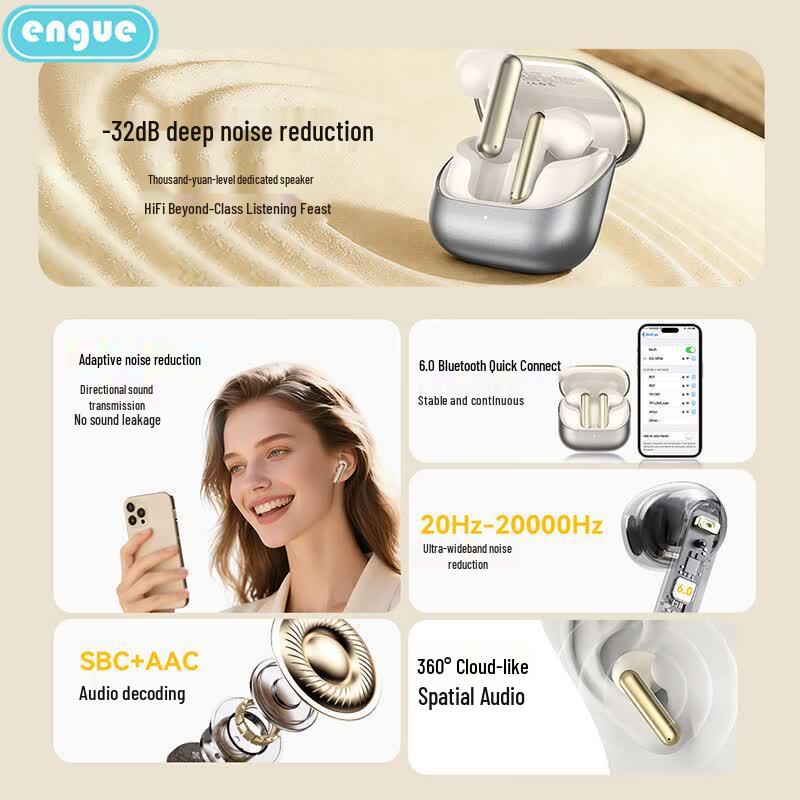 Engue EG-AP26 Active Noise Cancelling Semi In-ear Bluetooth Earbuds