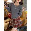 Gelber Strickpullover Damen Neu Frühling und Herbst V-Ausschnitt Unterhemd Langarm Innen mit Herbst- und Winter-Pullover-Design Oberteil