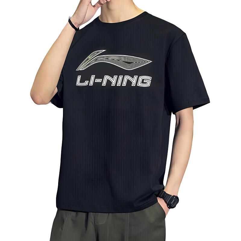 Li Ning T Shirts Unisex Black Crew Neck Moderate YTST049-2