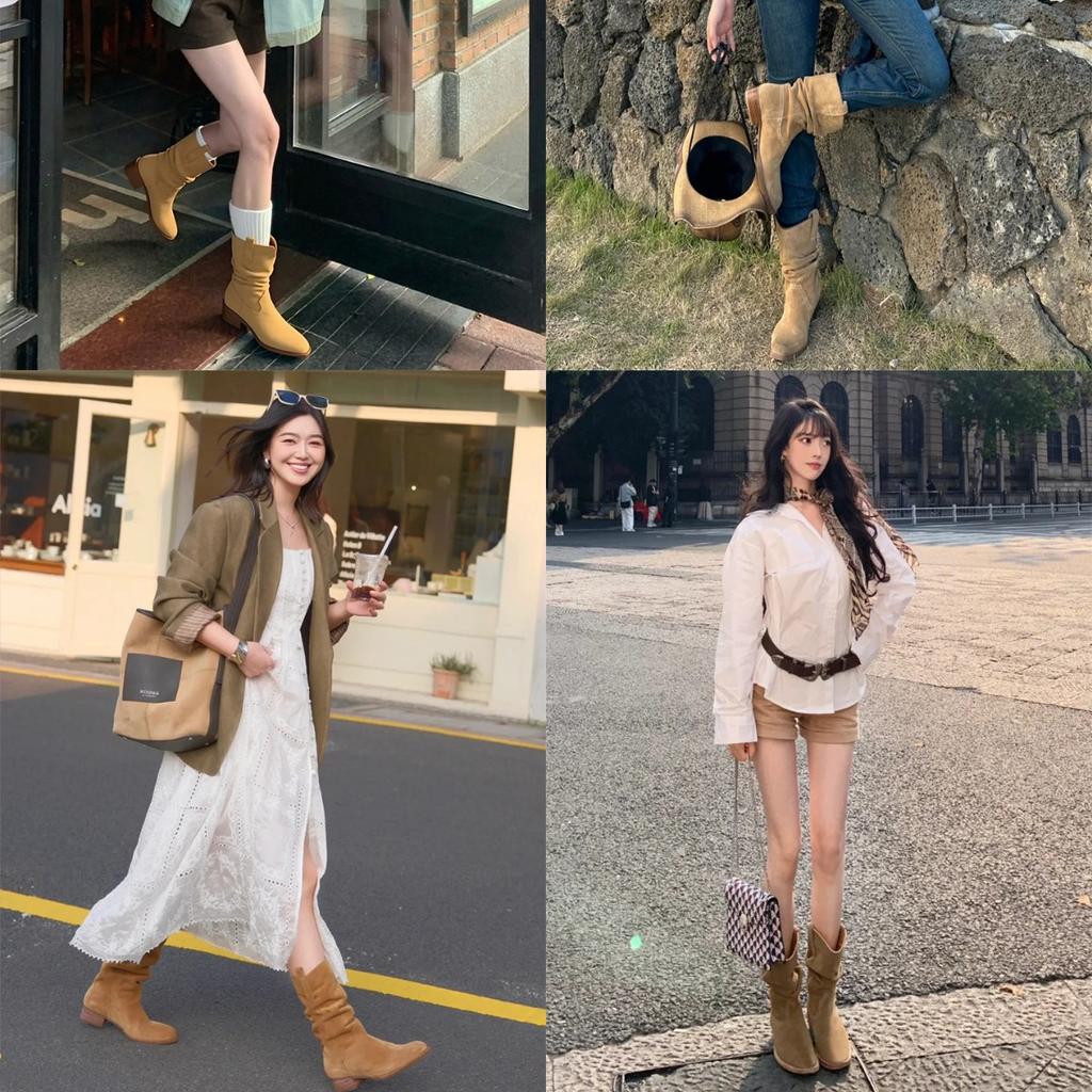 8Cm heightening V-mouth thick heel short boots children's new autumn and winter retro large tube circumference thin thick-soled short tube stacking b