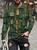 Vintage T-Shirt for Men Patchwork Grid Graphic T Shirts 3D Print Long Sleeve Tee Oversized Man Clothing Tops Creative Clothing
