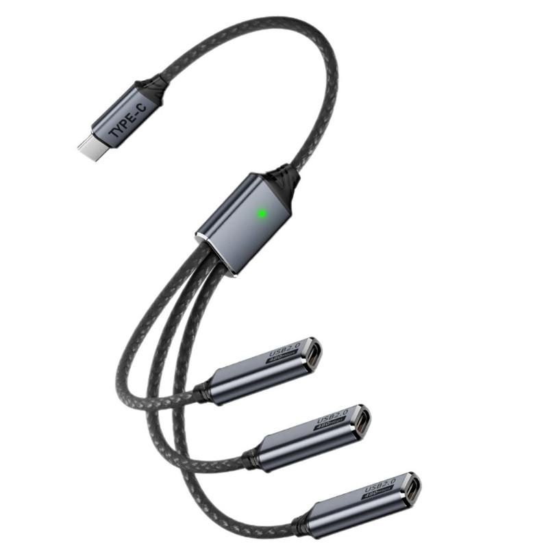 USB C Splitter Cord Wire 3-Port Supporting Multiple Device Connection for Efficient Charging and Fast Speed Syncing