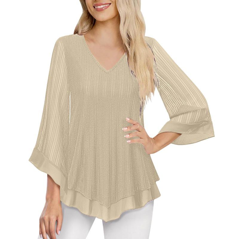BITCED Bluse e Camicie Casual da Donna a Manica Lunga con Scollo a V e Stampa Monocolore